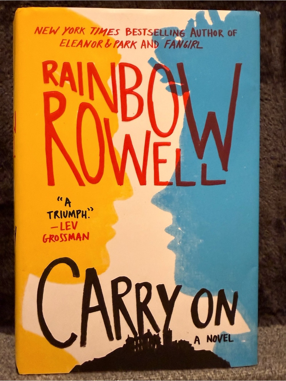 Novel: Rainbow Rowell Carry On - Bright Yellow & Sky Blue Hardcover Book
